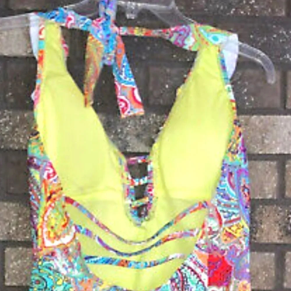 Bleu Rod Beattie Women's Multicolor Boho Paradise Halter Tankini Top Siz…